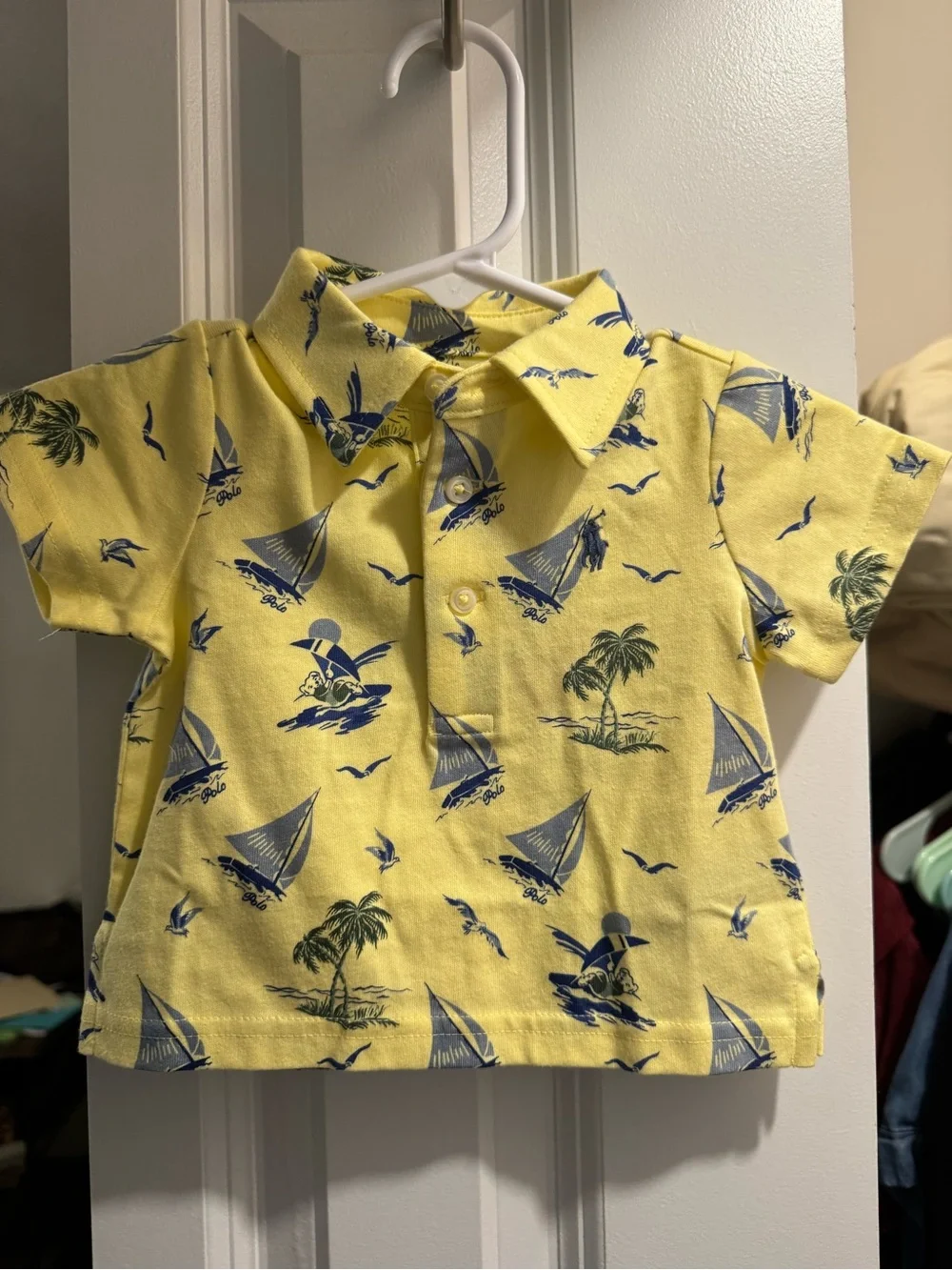 Ralph Lauren Yellow Polo with Navy Sailboat Print - Kids